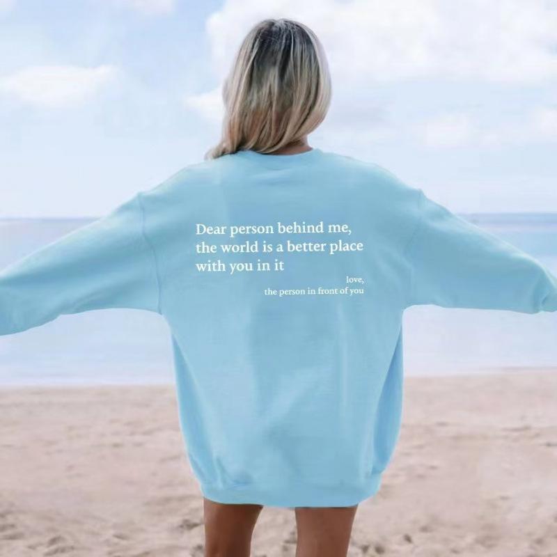 You Are Enough Casual Round Neck Long Sleeve Printed Plus Velvet Hoodie