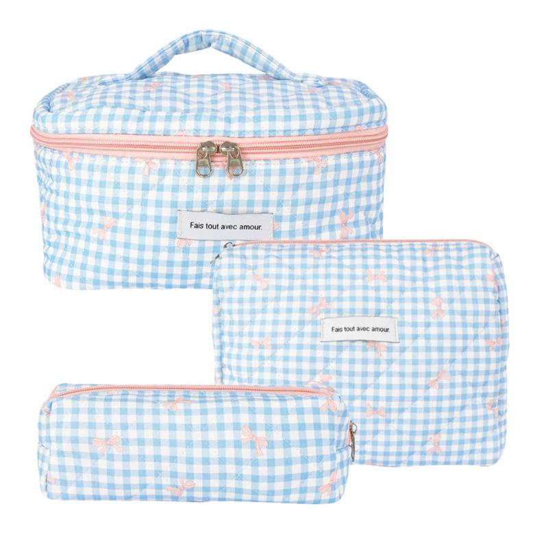 3PCS Makeup Bag Bowknot Quilting Women Cosmetic Bags Portable Zipper Makeup Travel Organizer Storage Handbag Toiletry Pouch 2025