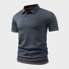 Men's Slim-Fit Textured Knit Polo Shirt with Horse Rider Print, Casual Business Style