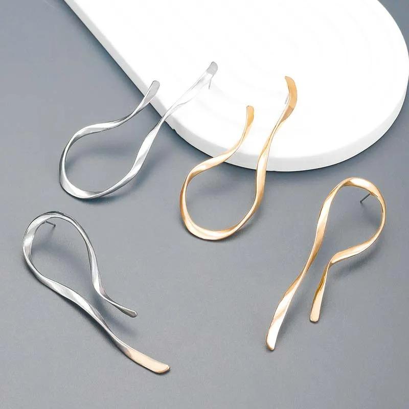Irregular Lines Exaggerated Metal Dangle Earrings for Women Minimalist Gold Color Asymmetric Twisted Earrings Jewelry Gifts