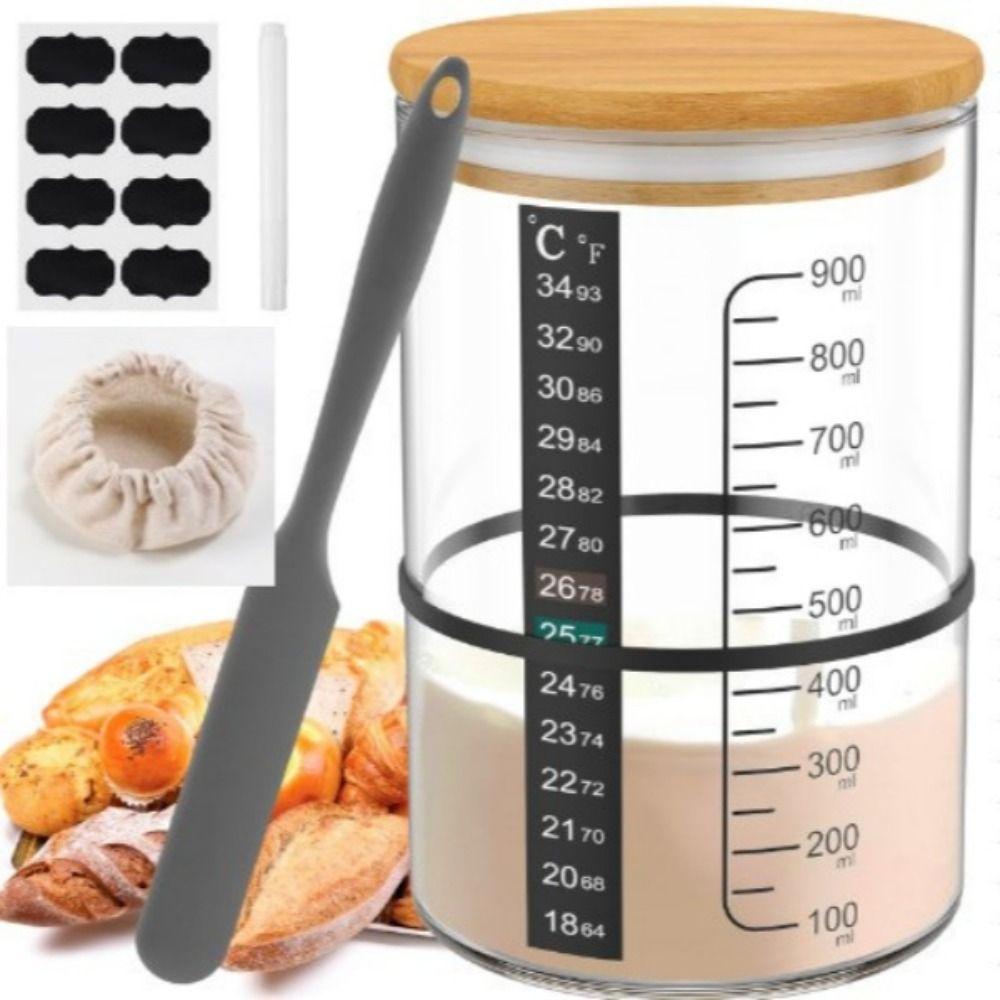 900ml Capacity Sourdough Starter Jar 1000ml Capacity Wide Mouth Design Clear Glass Jar Kitchen Tools Clear Glass Material