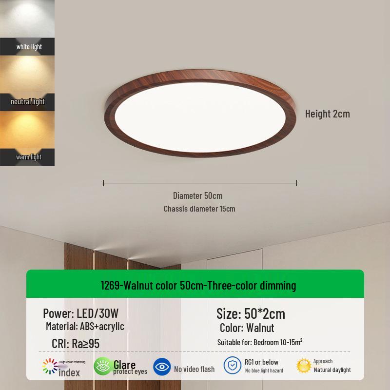 Walnuss Modern Minimalistisch Vollspektrum Anti-Blaulicht Deckenleuchte für Kinderzimmer und Esszimmer.