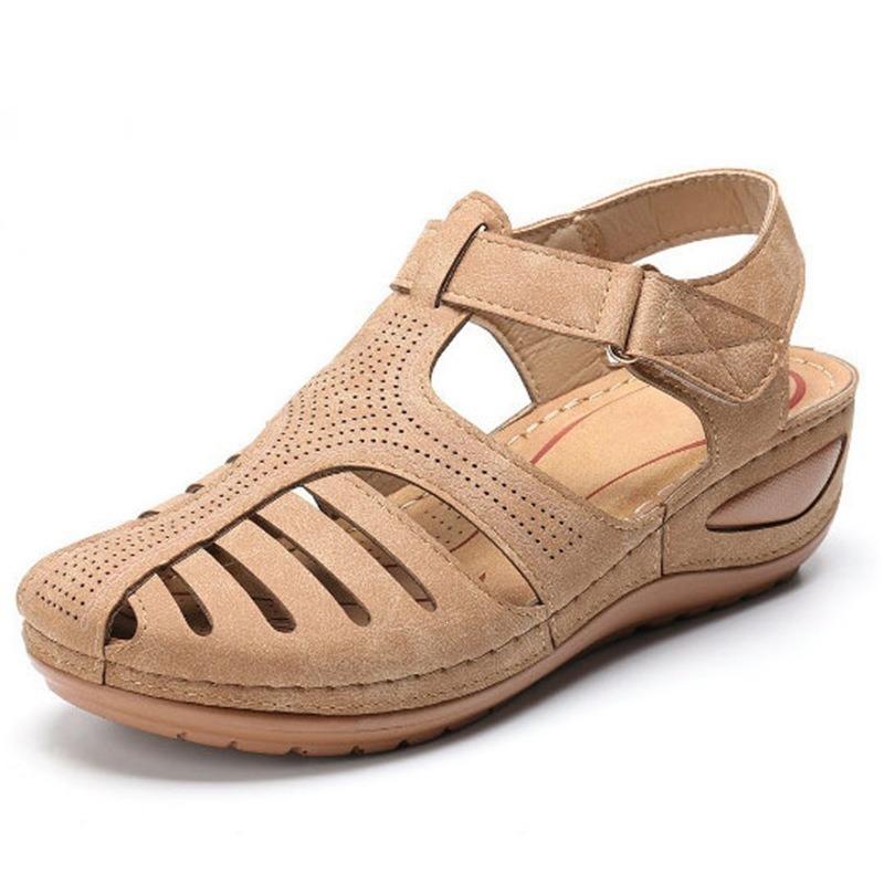Summer Trend Daily Baotou Medium Heel Velcro Wedge Heel Sandals Women's Large Size Casual