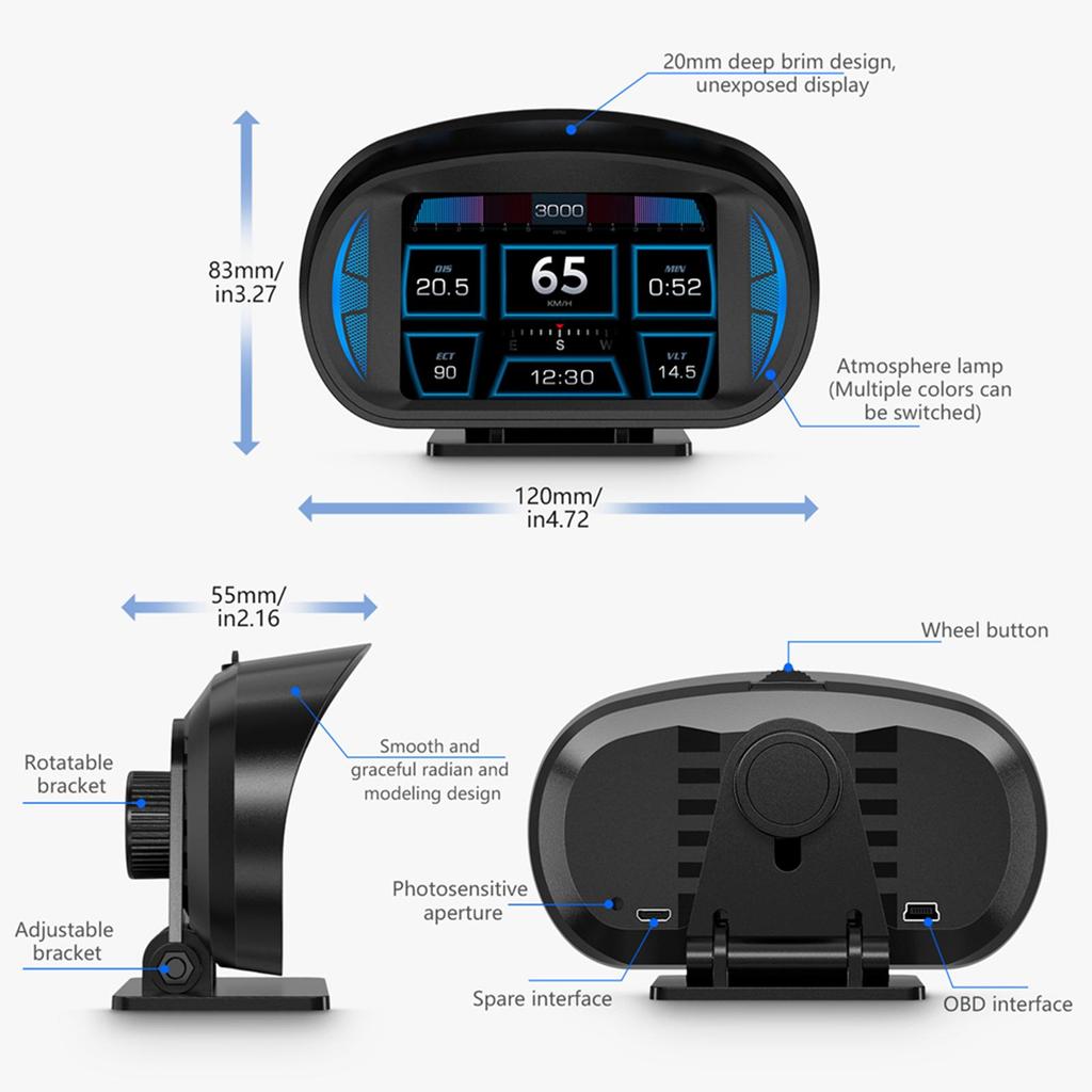 Car Head Up Display Multi-funciton  OBD GPS Slope Meter