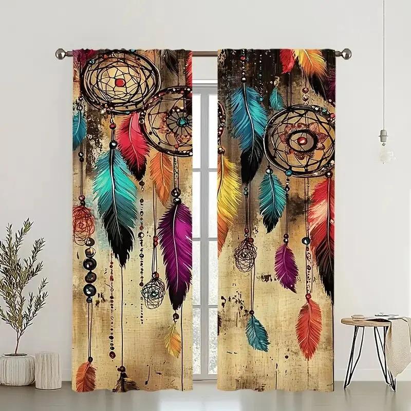 Dreamy Feather Printed Curtains Suitable Bedrooms Living Rooms Home Decoration Family Christmas Curtain Made Of Polyester Washable Great Room Ready