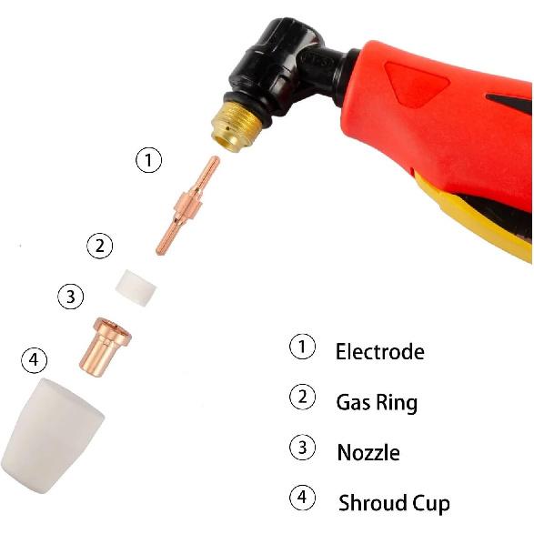 PT31 PT-31 LG40 Plasma Electrode Tips Cup Extended Consumables Kit for PT-31 CUT40 HYC45D HYC50D CUT50 PLC50D HYC410(60PCS Extended)