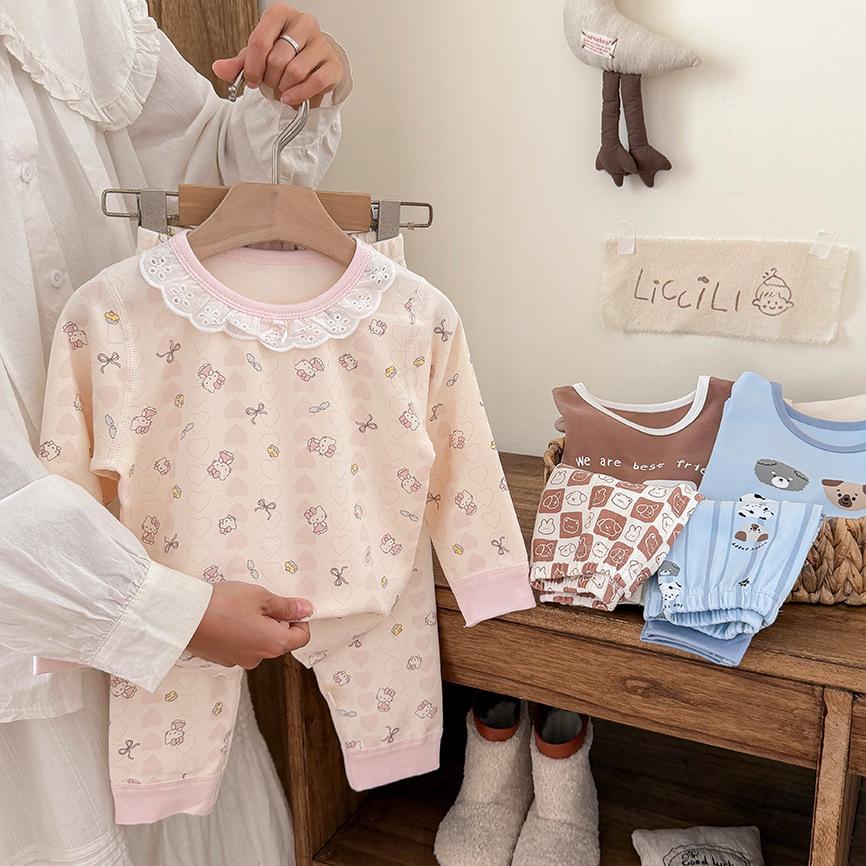 Children's Cozy Velvet Cotton Long Johns and Pajama Set for Autumn and Winter, Seamless and 320G Thickened, Class A Quality.