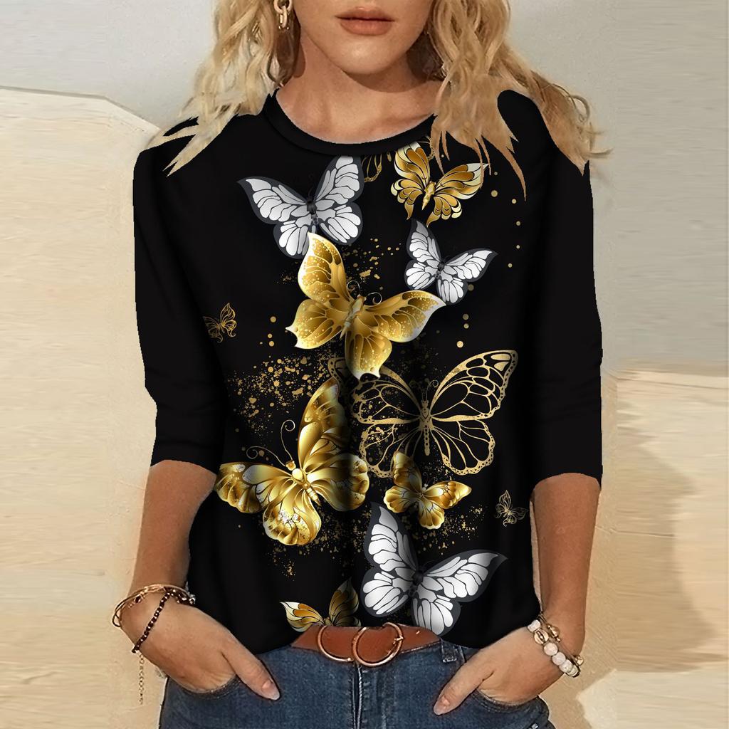Women's Fashion Casual Print Round Neck Long Sleeve Loose Sweater Top
