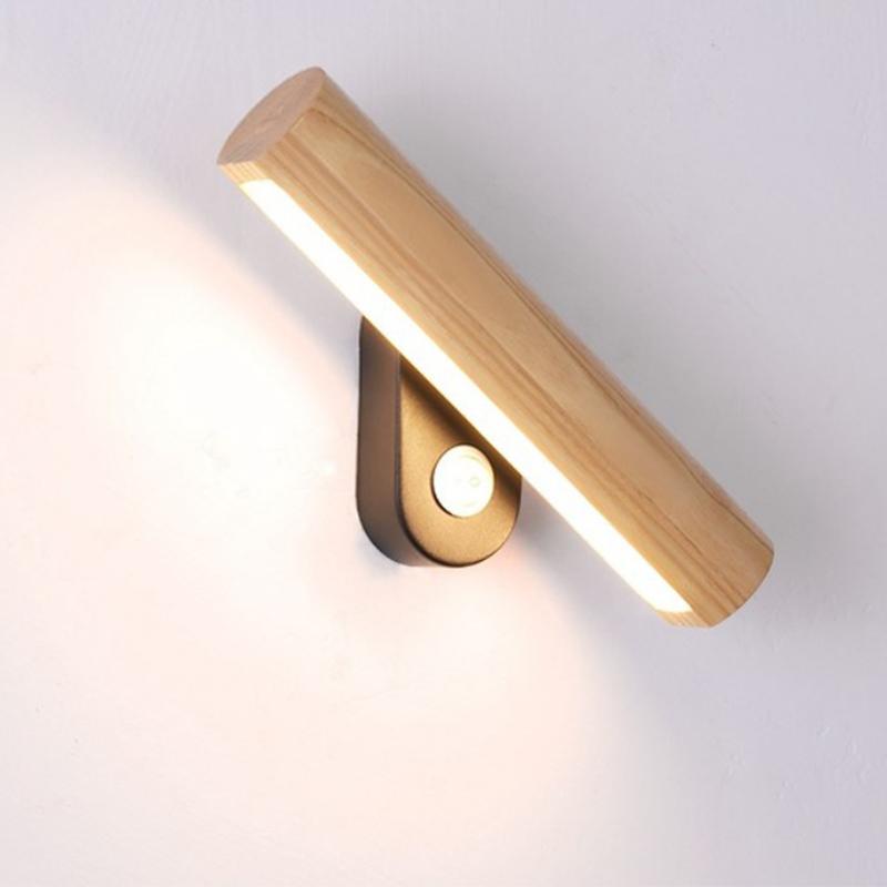 Simple Wooden LED Rotating Adjustable Wall Lamp with Switch for Indoor Lighting Home Decoration Living Room Bedside Wall Lamp