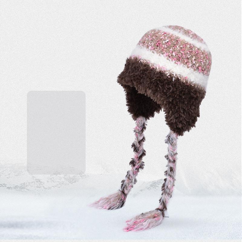Women Autumn Winter Warm Ear Protector Hat Cold Resistant Imitation Plush Fur Knitted Cap Sweet Cute Multi Color Lei Feng Hat
