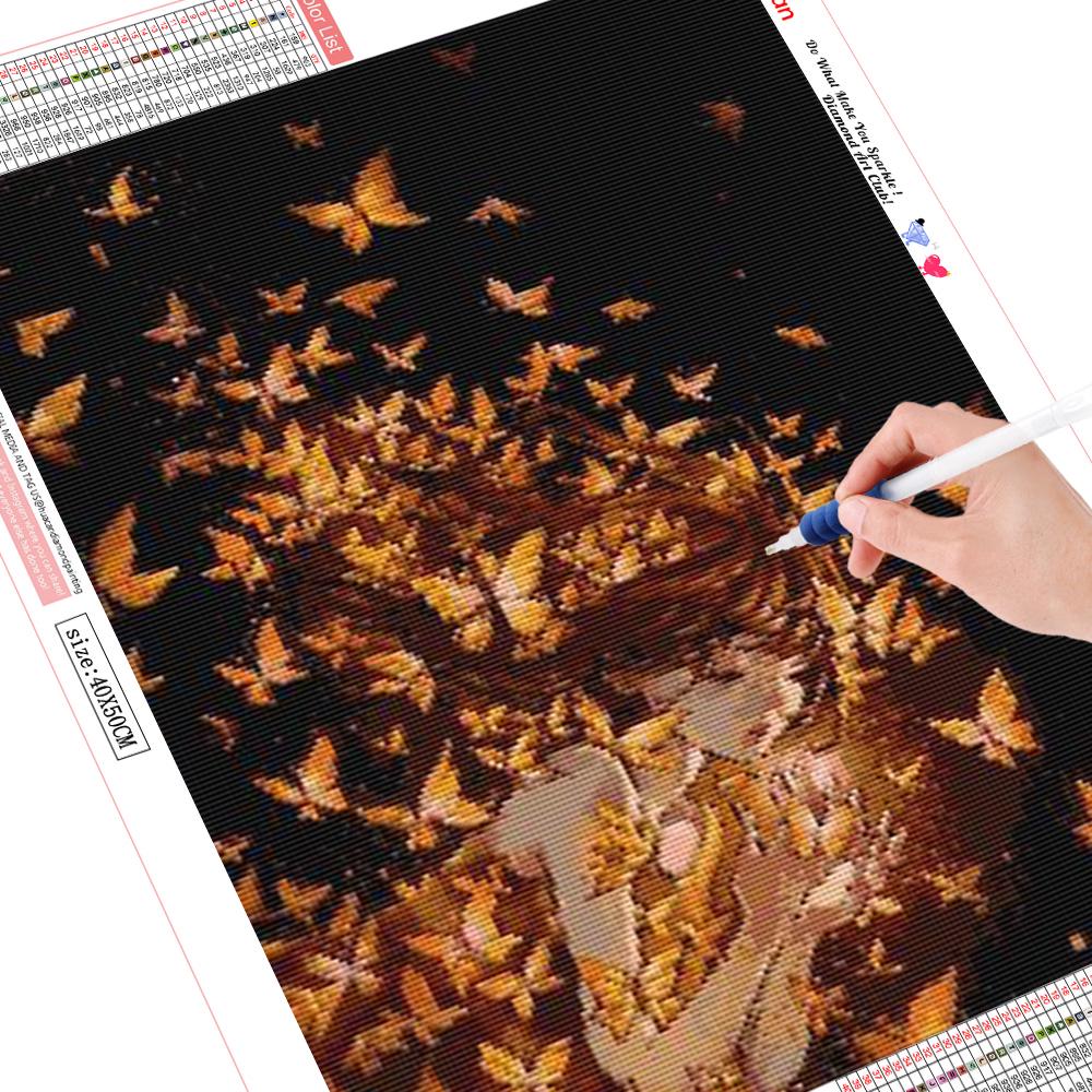 

HUACAN полная паста квадратный круглый бриллиант вышивка крестиком мультфильм девушка бабочка вышивка алмазное украшение Full square 20*30 cm