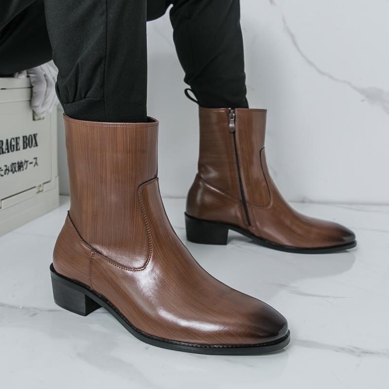 Fashion Fashion Brand Men's Pointed Breathable Side Zipper High Top Boots for Autumn New Men Comfortable Non Slip Chelsea Outdoor Boots