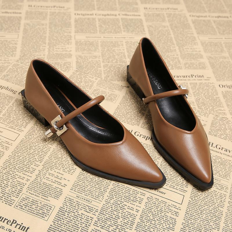 73598-1 Spring and Summer Women's Shoes 2025 Popular Versatile Comfortable Pointed Shallow Mouth Shoes Thick Heel Retro Single Shoes