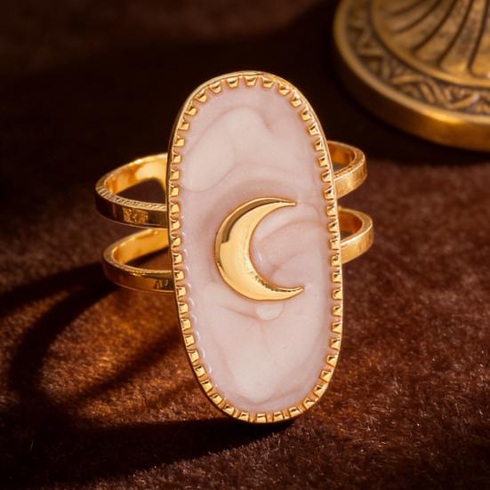 Finger Ring Oval Design Adjustable Opening Enamel Process Women Ring Multi-Symbol Design Hearts Stars Moons Pattern