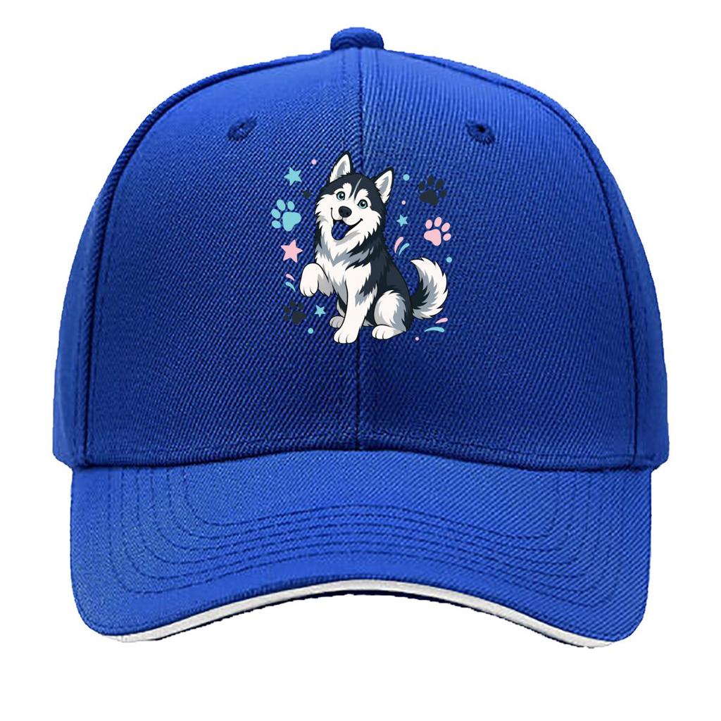 Playful Husky Smiling Pet Illustrati Hip Hop hat Fashion Outdoor Sports Sandwich Baseball Cap