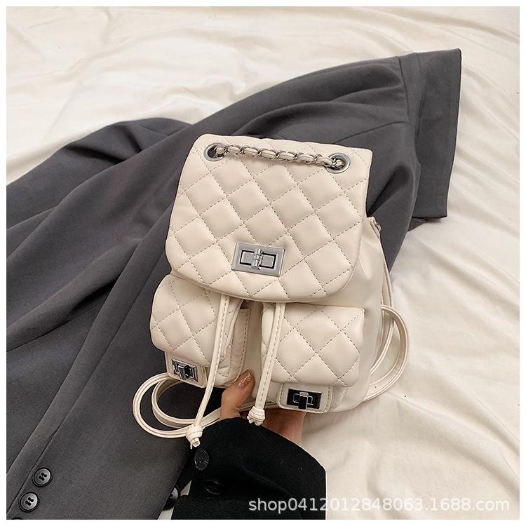 

Korean rhombus chain backpack bag women s 2025 new large-capacity travel backpack fashion double pocket student schoolbag білий