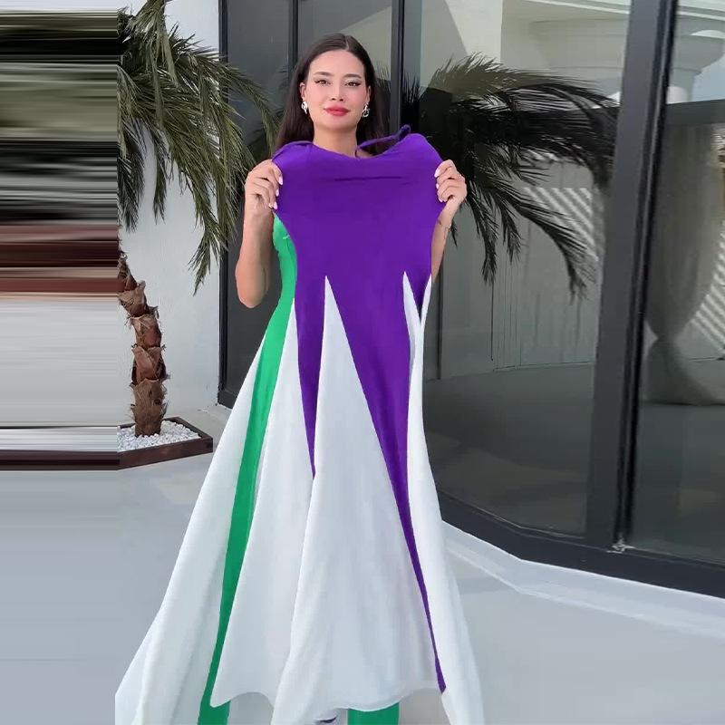 Summer European American Fashion Stitching Waist Slim Sling Dress