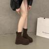 7cm dicke Plateausohle elastische dünne Stiefel Damen 2025 Herbst neu Französische höhenvergrößernde kleine Muffin-High-Heels kleine Kurzstiefel