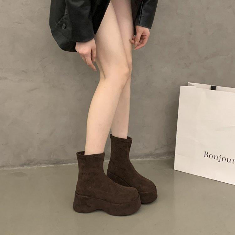 7Cm Thick-soled Elastic Thin Boots Women's 2025 Autumn New French Heightening Small Muffin High-heeled Small Short Boots