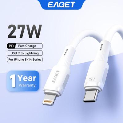 EAGET 27W PD Fast Charging Cable for iPhone 8-14 Series, 20,000+ Bend Durable with Liquid Silicone Design