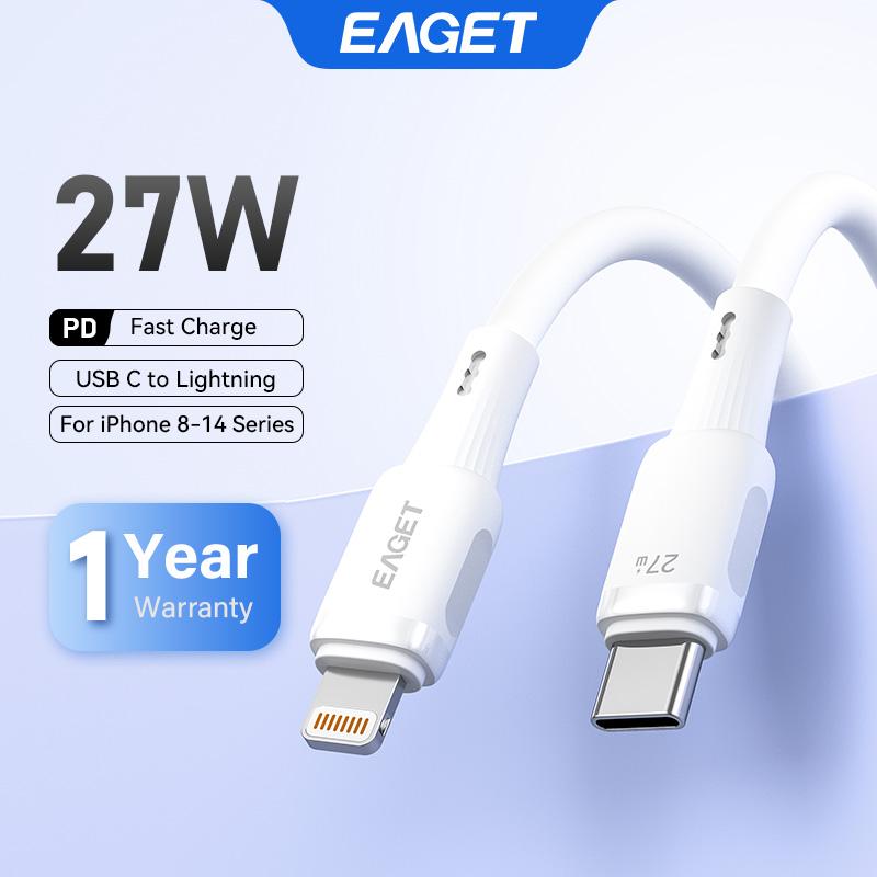 EAGET 27W PD Fast Charging Cable for iPhone 8-14 Series, 20,000+ Bend Durable with Liquid Silicone Design