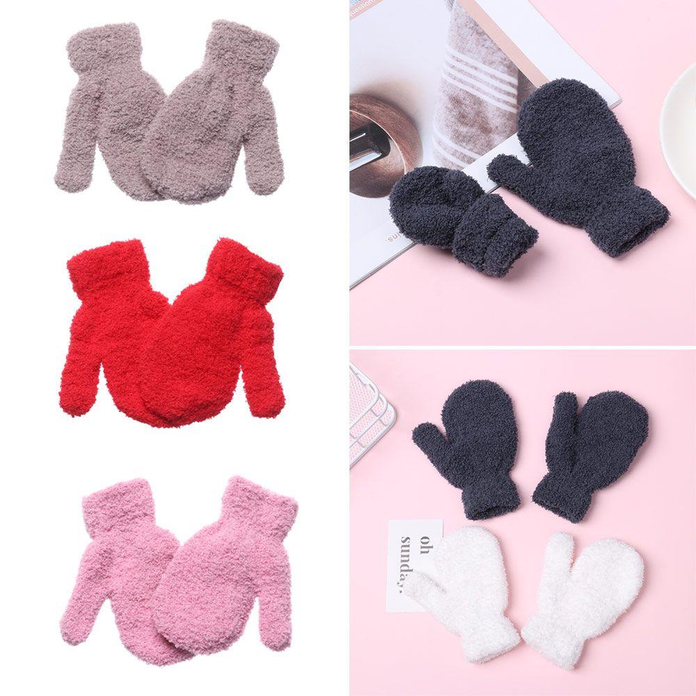 Girls 0-4 Years Old Soft Warm Lovely Baby Coral Plush Mittens Kids Gloves Candy Color Full Fingers