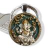 Southeast Asian Elephant Time Gemstone Glass Round Keychain Pendant