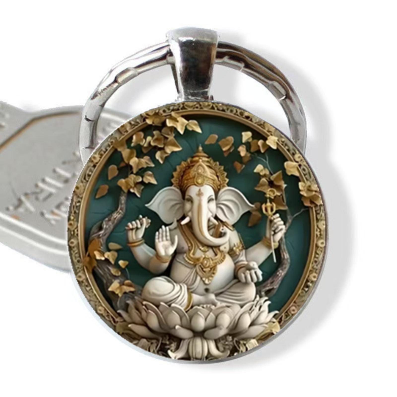 Юго-Восточная Азия Слон Время Драгоценный камень Стекло Круглый Брелок Подвеска One Size