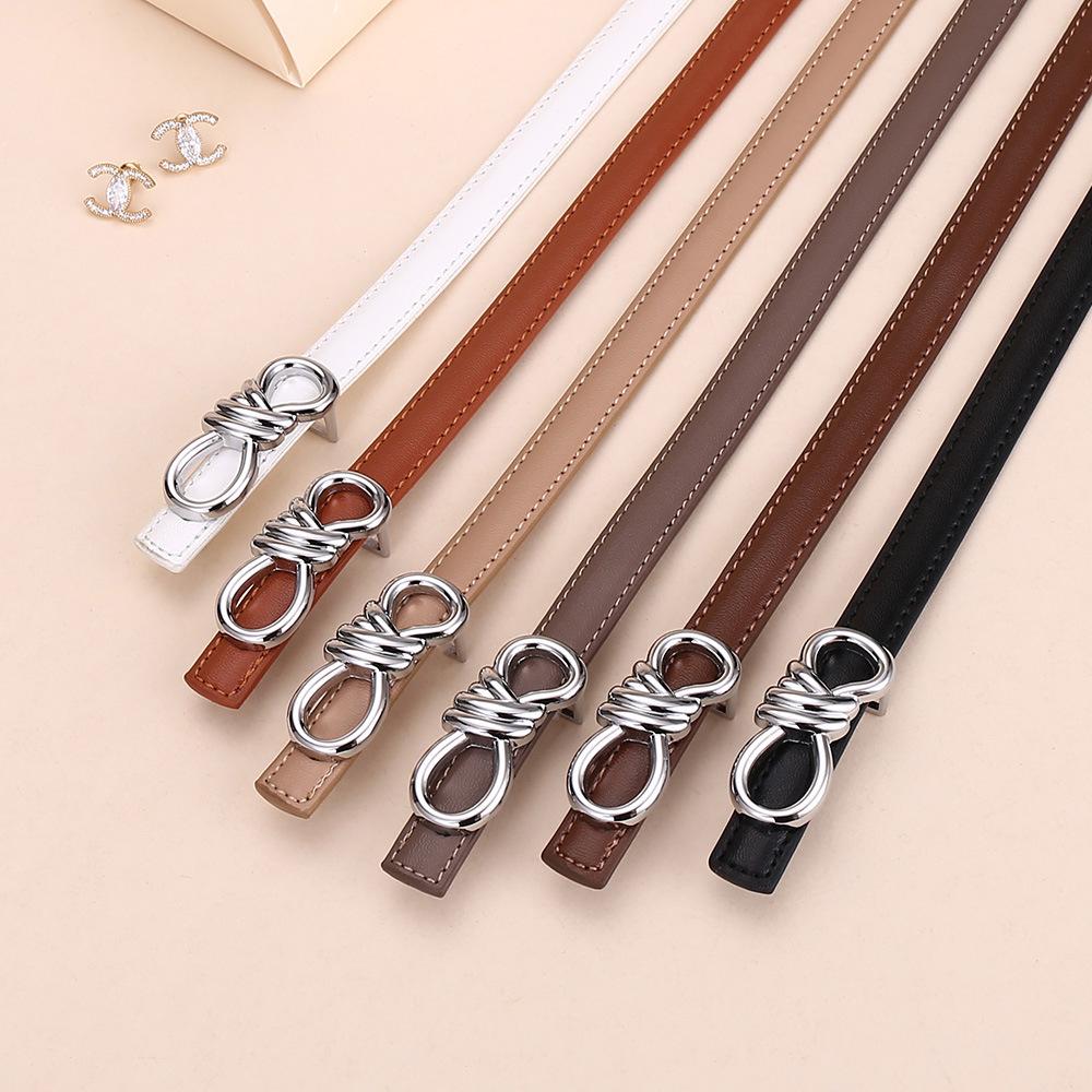 Women's Leather Belt with Rope Knot, H Buckle, Thin Waistband - 2026 Fashionable Accessory