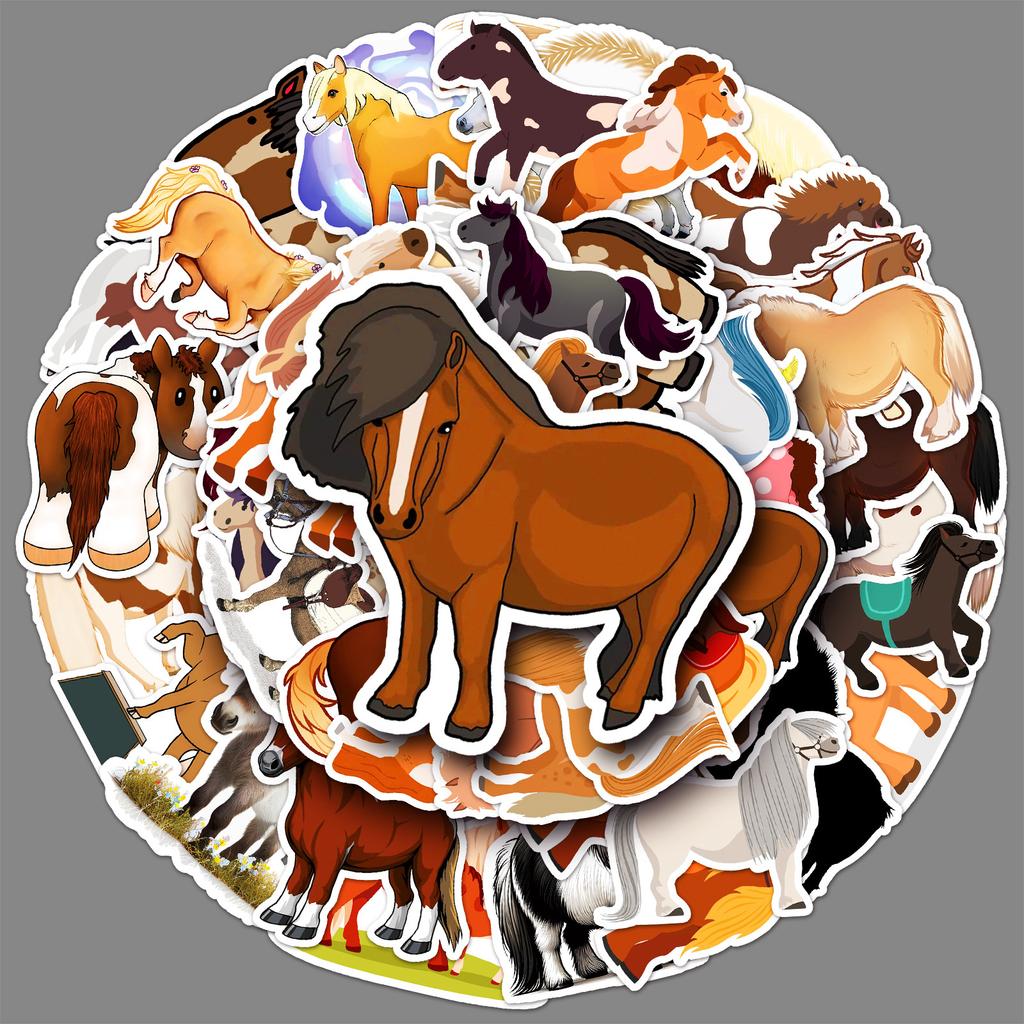 50 Cartoon Ponies Personalized Cute Animal Creative Decoration Water Cup Computer Mobile Phone Case Waterproof Stickers