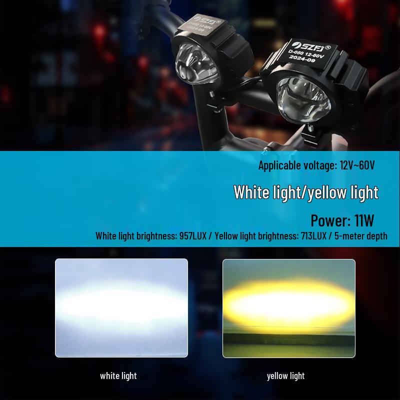 Waterproof LED Motorcycle Headlight: Off-road External Yellow-White Spotlight for Night Riding