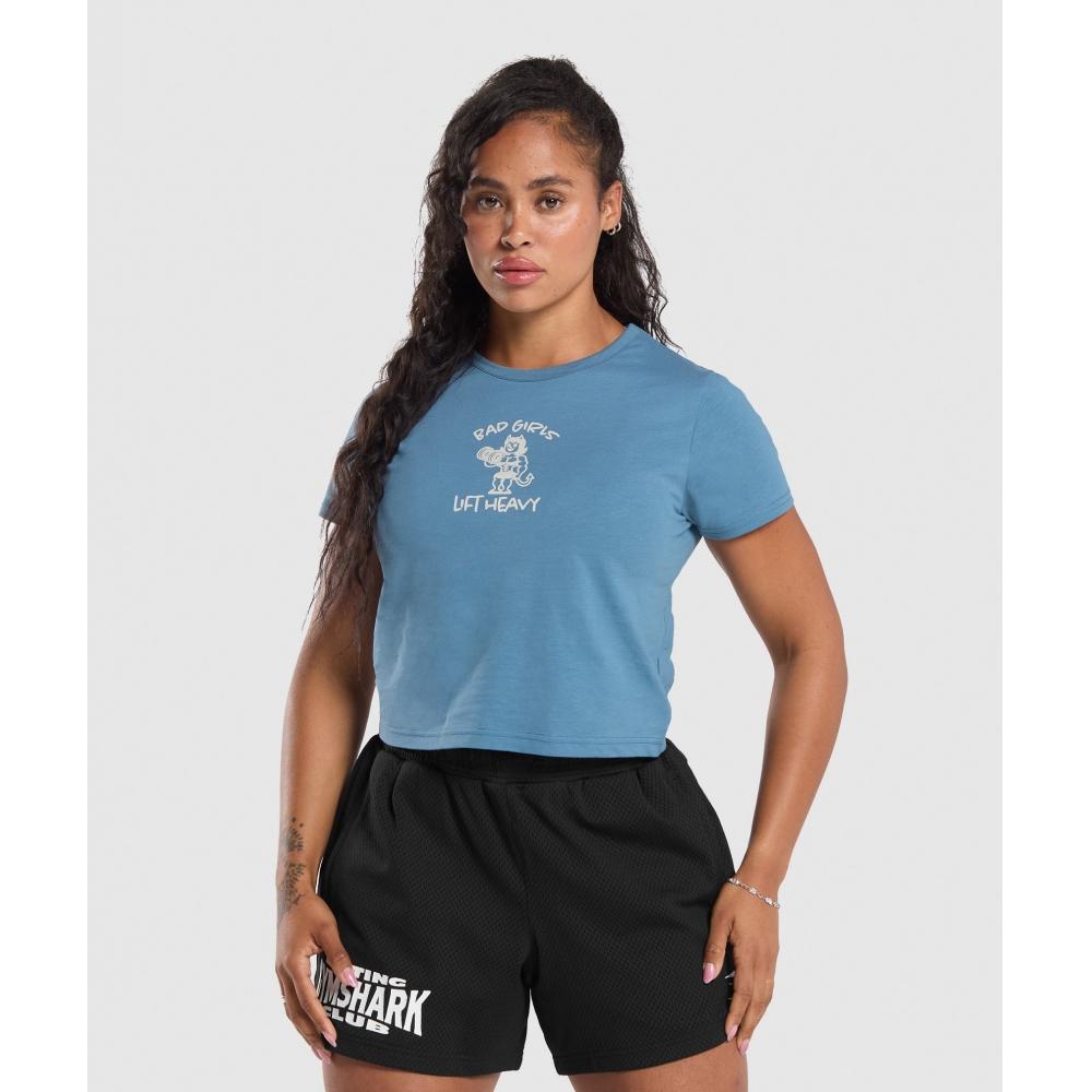 

Футболка GYMSHARK Lifting Club Graphic Baby, выцветшая синяя B2B7X UCMG XS