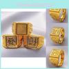 Trendy Geometric Lucky Wealth Ring For Men Adjustable Open Ring Gold Plated Style