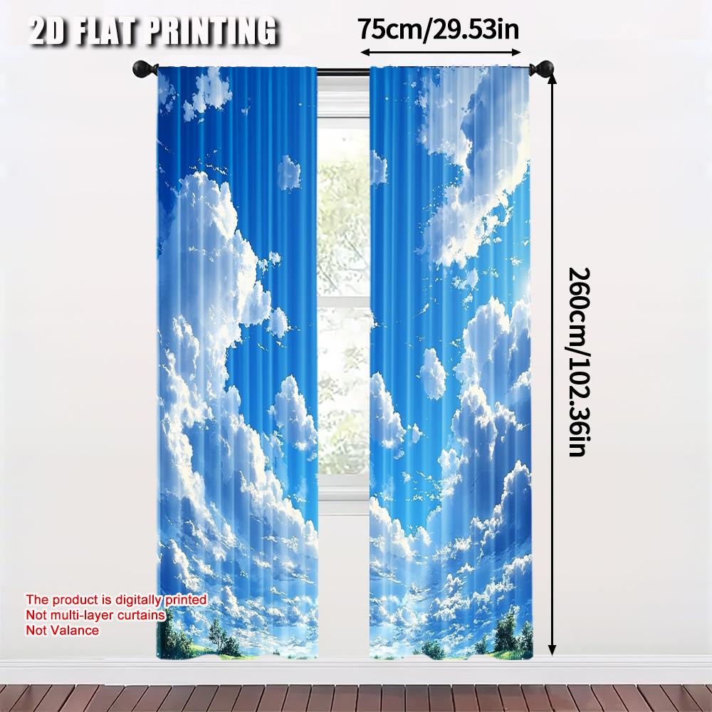 2pcs   Curtains 2D Print Blue Sky White Clouds Machine Washable (without Rod) Home Decor Use for Bedroom   Living Room   Office