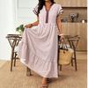 European and American Large-size Summer New Temperament Striped Splicing Contrasting Color Waist Medium and Long Dress