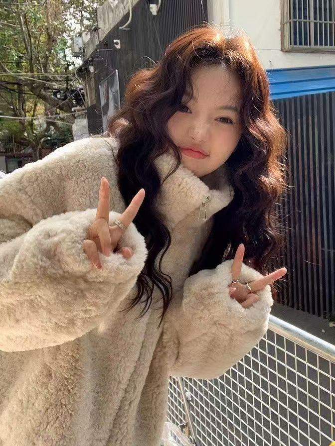 Giacca da Donna in Pile Peluche con Fodera: Lana d'agnello sintetica spessa, Taglie forti, Velluto double-face, Cappotto Autunno/Inverno