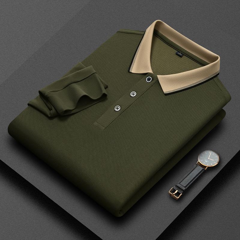 

Original Quality Men S Polo Shirt Summer Solid Color Simple Long Sleeve Fashion Contrast Lapel T-Shirt Business Casual Menswear 3XL армия зеленый
