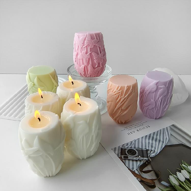 Silicone Molds for Relief Cylinder Scented Candle Sculptures Moulds Practical Silicone Molds for Scented Candle