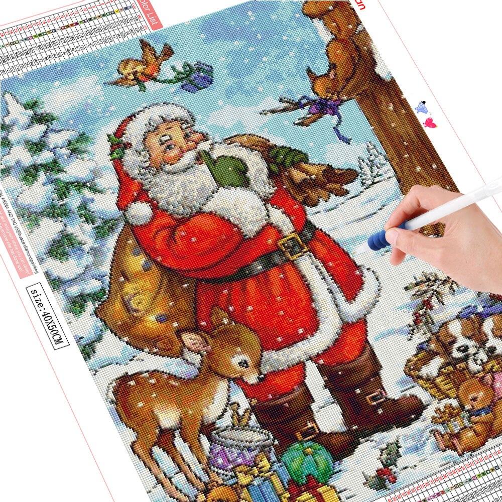 Diamantová malba 5D Santa Claus Full Square Diamantové vyšívání Zimní sada Mozaika Jelen vyšívání Vánoční dekorace