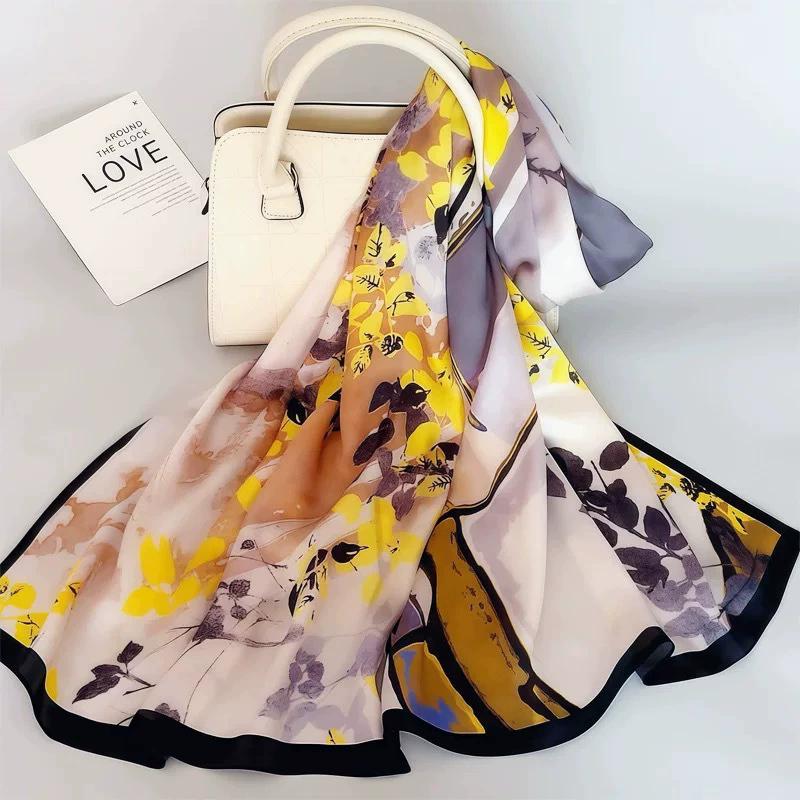 New 100% Natural Real Silk Scarf Women Luxury High Quality long  Fashion Neckerchief Lady Shawl Wraps Hijab Bandana Scarves
