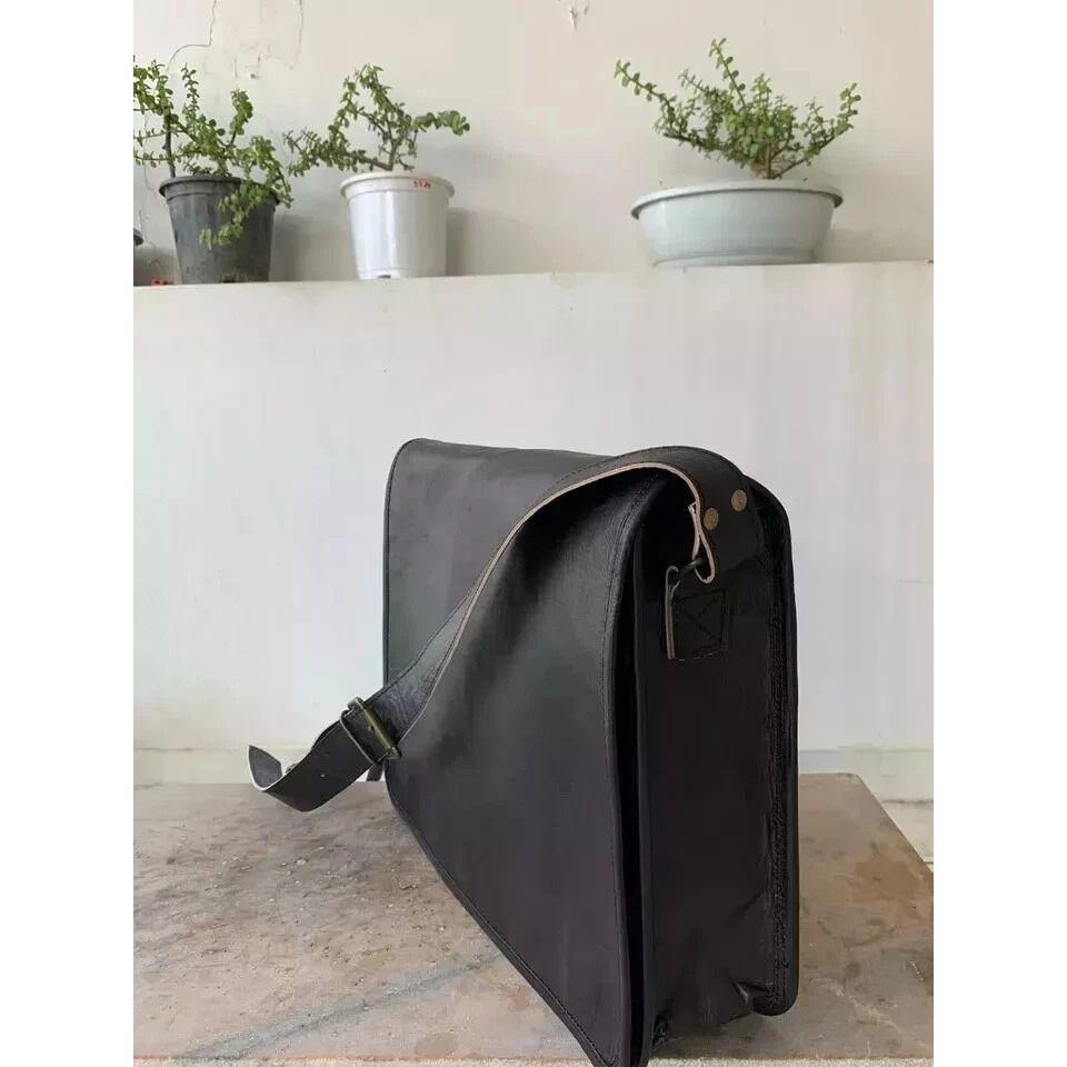 Vintage Leather Messenger Satchel Genuine Laptop Bag Black Briefcase