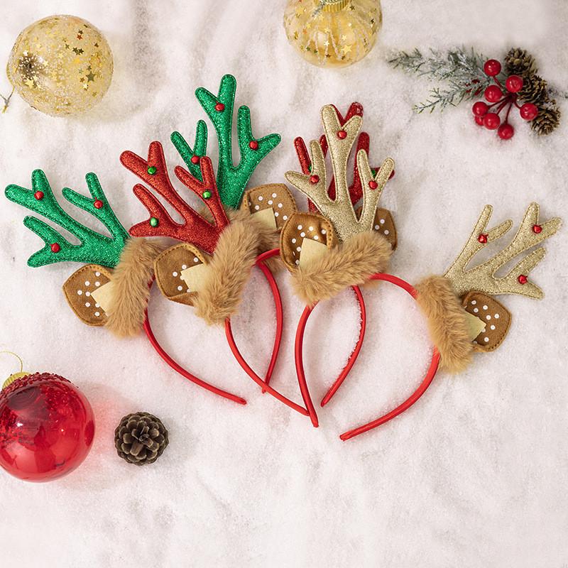 Whimsical Antler Christmas Headband With Cozy Plush Ears For Outfits Festive