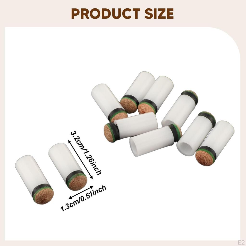 10 Pieces Slip On Pool Cue Tips with White Ferrules Easy Installation Indoor Game Accessories