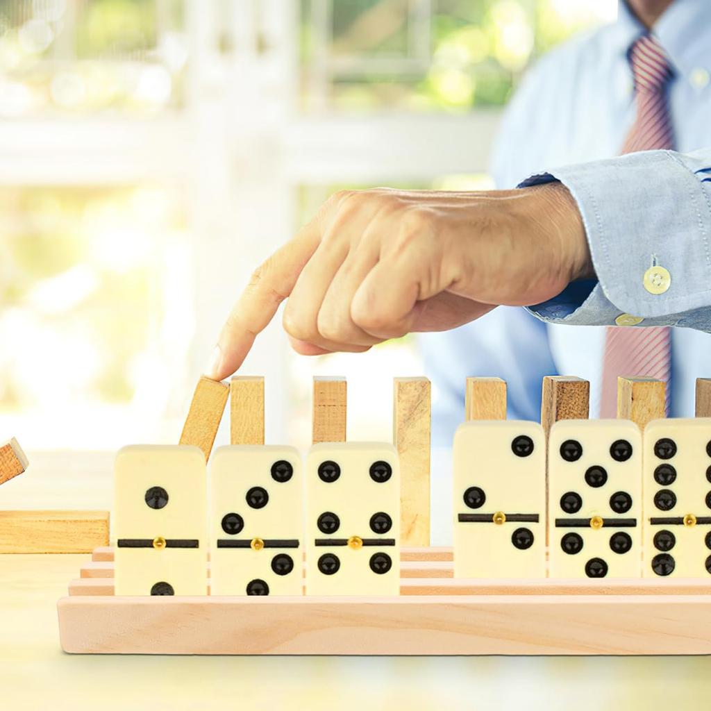 NOLITOY Domino Rack, Set of 4, Wooden Domino Stand Holder, for Dominoes, Mahjong Tiles, Playing Cards, Games, Organization, Display, 25cm