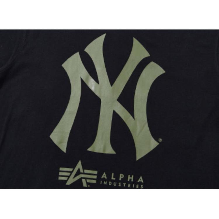 New Era × Alpha Industries × MLB Large Logo Geometric Pattern Crew Neck Pullover T-Shirt Unisex T-Shirts Black 13025966