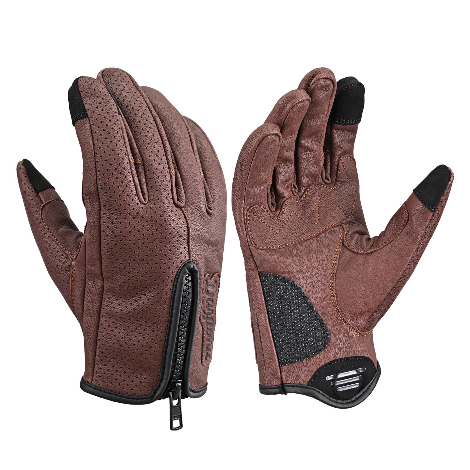 

Daytona Motorcycle Leather Smartphone Partial Size 61766 Gloves, (Goat Leather), Winter, Summer, Fall, Spring, Compatible, Zippered, Fit, Brown, M,