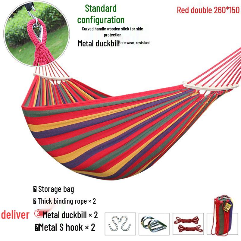 Outdoor Double-Thick Canvas Hammock with Bent Wood Design and Anti-Rollover Feature