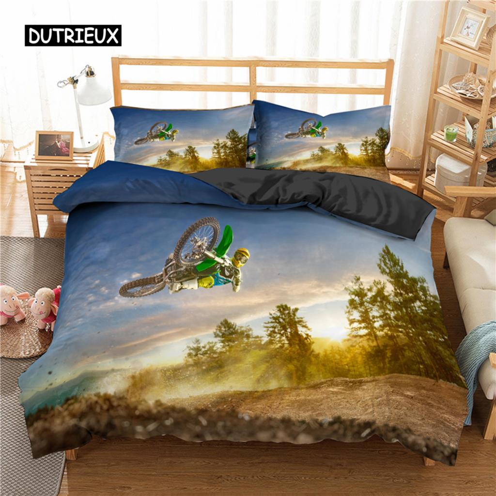 Motocross Bedding Set for Boys Adults Men Off-road Race Motorcycle Duvet Cover Bed Cover Single King Queen Polyester Quilt Cover