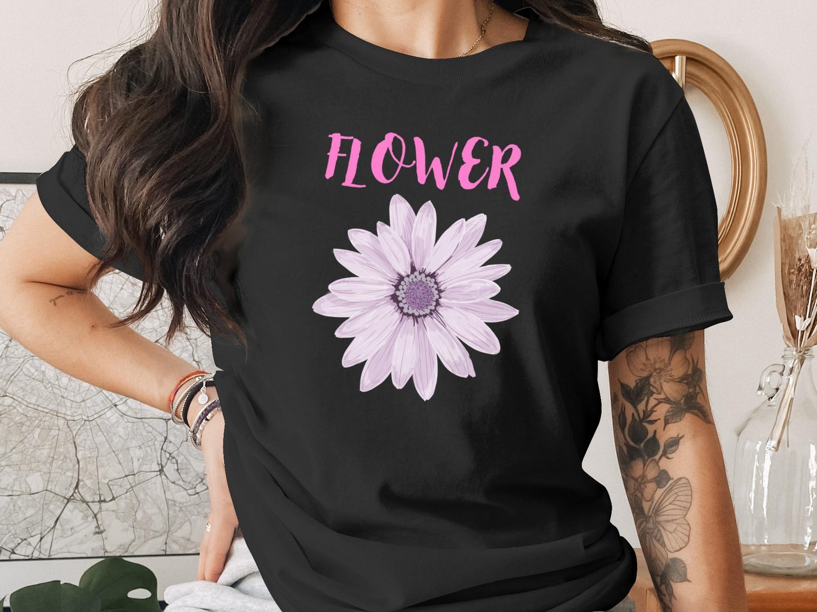Flower T-Shirt Lavender Daisy Hot Pink Lettering Y2K Botanical Tee XL