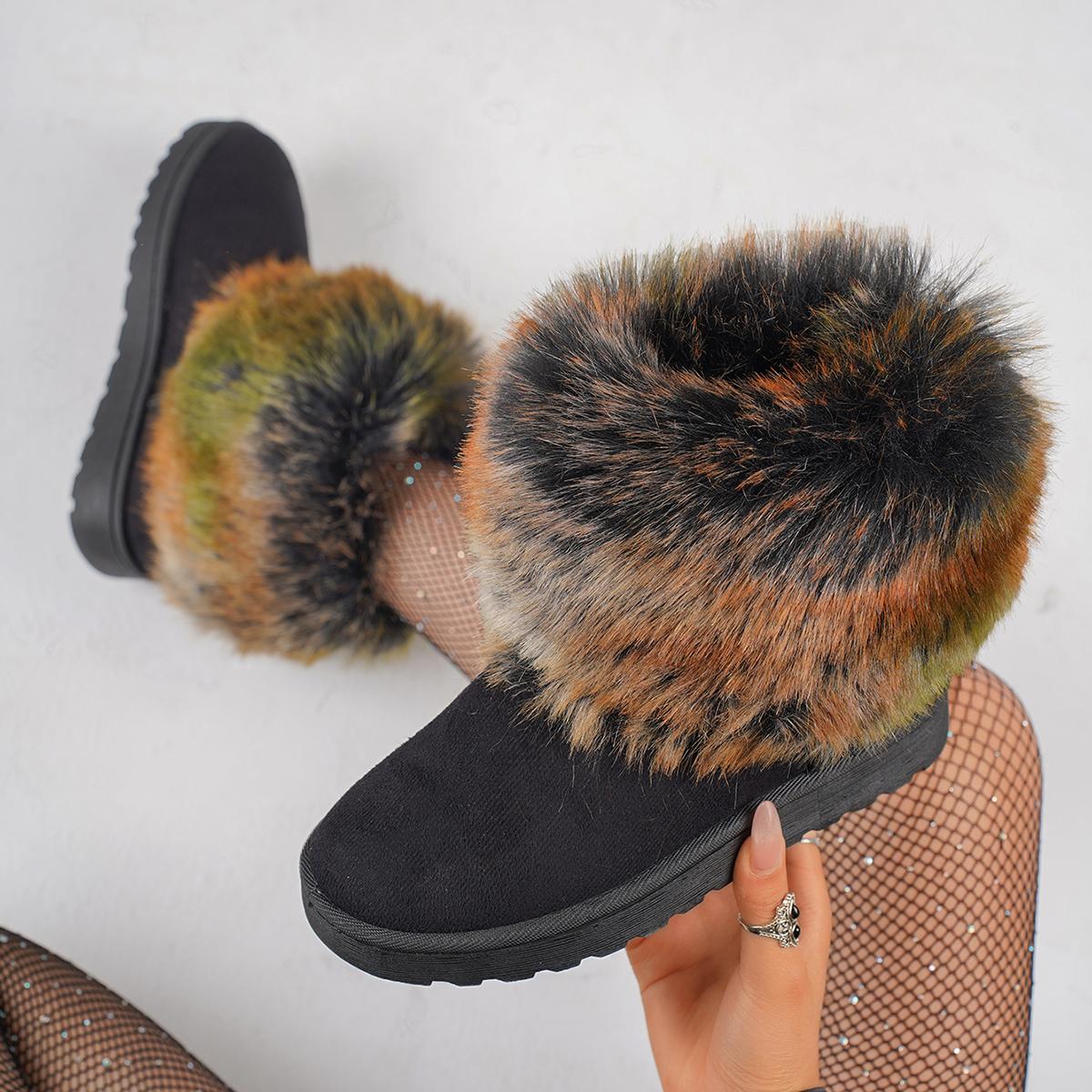 

Fashion Luxury Mix Color Fluffy Fur Snow Boots Women 2025 Winter Black Furry Ankle Boots with Platform Brand Design Faux Fur Shoes 41 35 зелёный